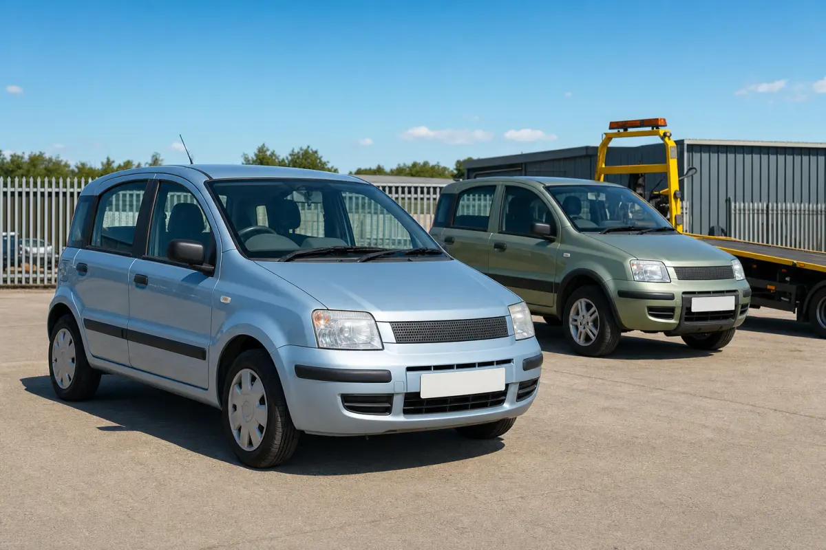 Fiat Panda being assessed for scrap car collection